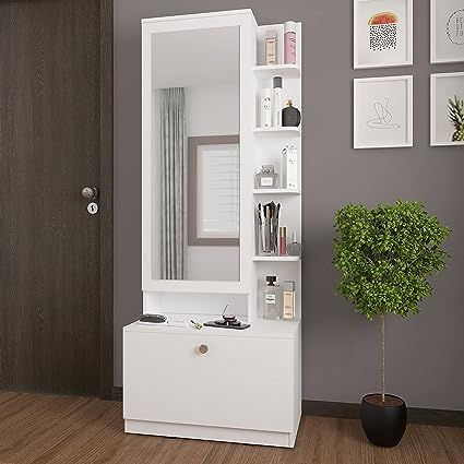 "Elevate your home decor with our elegant dressing table – where beauty meets functionality! "Dressing Table (Finish Color - Moonshine White, Matte Finish) Dressing Table Unit, Earth Tones Kitchen, Dresser Unit, Wood Dressing Table, Dressing Table Decor, Dressing Design, Dressing Table With Mirror, Next Furniture, Table With Mirror