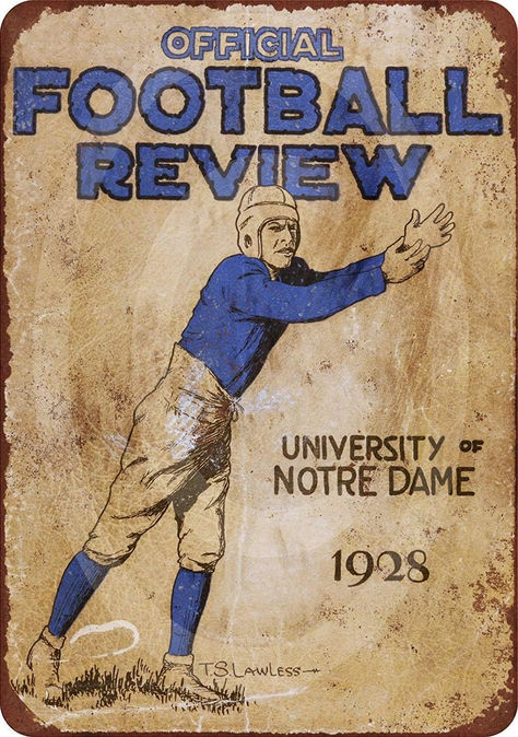 Step back in time with this 1928 Notre Dame Football Review tin sign! Measuring 8x12 inches and crafted from high-quality aluminum, this durable sign brings a touch of vintage flair to any space. Featuring classic graphics from the golden age of Notre Dame football, it’s a must-have for collectors and enthusiasts. Display it in your home, office, or fan cave and relive the glory days of Fighting Irish football! #NotreDame #VintageSign #FootballHistory #HomeDecor #SportsMemorabilia Notre Dame Baby, Country Yard, Go Irish, University Of Notre Dame, Irish Baby, Stars Wall Decor, Hello Sweet Cheeks, Notre Dame Football, Notre Dame University