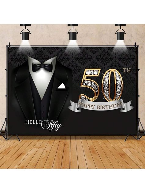 1pc 50th Birthday Party Supplies Black And Gold Party Decorations Set With Shiny Diamond Black Tuxedo Suit Background For Men, Father's BirthdayI discovered amazing products on SHEIN.com, come check them out! Mens Birthday Party Centerpieces, Diy 50th Birthday Decorations, Background For Men, 40th Birthday Party Men, Players Ball, Mens Birthday Party Decorations, 50th Birthday Themes, 50th Birthday Centerpieces, Black And Gold Party Decorations