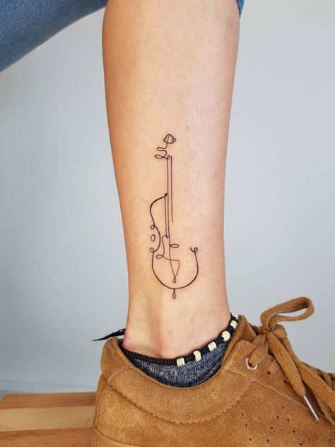 Cello Tattoo Ideas, Cello Tattoo Design, Fiddle Tattoo, Violin Tattoo Ideas, Continuous Line Tattoos, Cello Tattoo, Hozier Tattoo, Bass Tattoo, Violin Tattoo