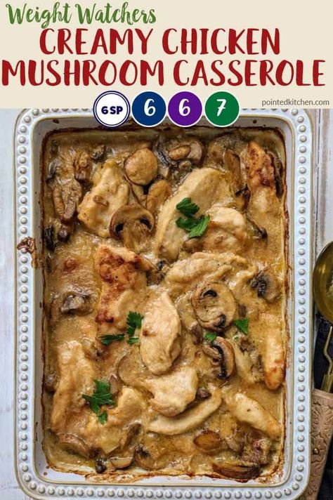 This deliciously creamy chicken casserole is 6 SmartPoints on Weight Watchers Freestyle, Blue & Purple plans. It is 7 SmartPoints on myWW Green plan. A favourite WW dinner recipe. #mywwblue #mywwgreen #mywwpurple #weightwatchersrecipes #wwrecipes #weightwatchersrecipeswithpoints Weightwatchers Chicken Recipes, Ww Copycat Recipes, Ww Chicken And Rice, Weight Watcher Friendly Recipes, Ww Chicken Casserole Recipes, Weight Watchers Taco Casserole, Ww Sheet Pan Dinners, Zero Point Breakfasts Weight Watchers, Ww Dinner Recipes For Family