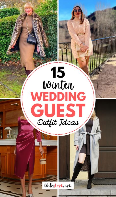 🥂 Get ready to dazzle at winter weddings with our outfit ideas! We’ve compiled the best looks that combine comfort and style, ensuring you shine at every event. From layering tips to accessory suggestions, find your perfect match. ✨ Save this pin for your winter wedding inspiration! Winter Special Occasion Dresses, Wedding Guest December Outfit, Winter Day Wedding Guest Outfit, Winter Casual Wedding Outfit Guest, Outdoor Winter Wedding Outfit Guest, Winter Wedding Outfit Guest, Cold Weather Wedding Outfit Guest, Dresses For Winter Wedding, Wedding Reception Outfit Guest