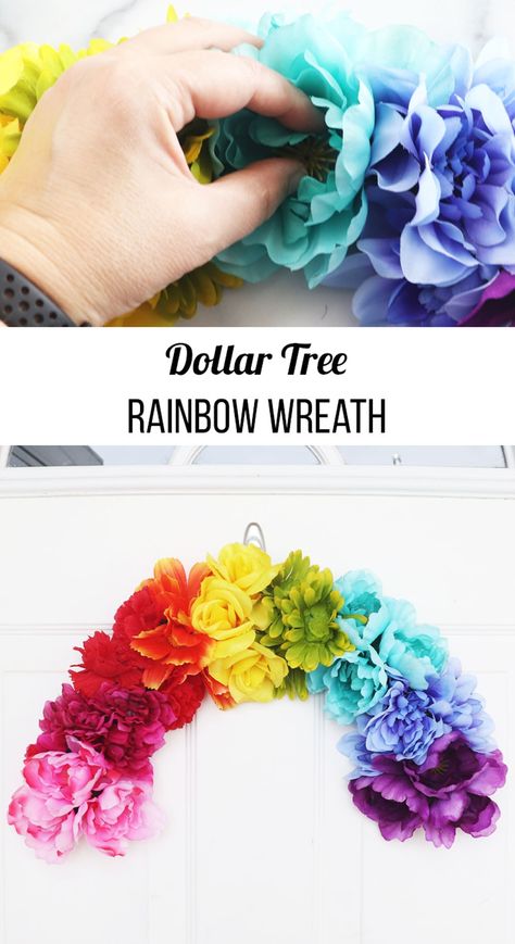 Dollar Tree Floral Rainbow Wreath. Learn how to make this beautiful wreath using supplies from Dollar Tree. Pride Wreath, Pride Ideas, Make Your Own Wreath, Rainbow Wreath, Floral Rainbow, Holiday Organization, Diy Rainbow, Pretty Wreath, Store Ideas