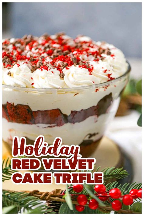 Red Velvet Cake Trifle Pound Cake Truffle Recipes, Red Velvet Truffle Cake, Red Velvet Trifle Desserts Christmas, Christmas Red Velvet Poke Cake, Red Velvet Cake Trifle, Christmas Trifle Recipes Holidays, Little Debbie Christmas Tree Trifle, Red Velvet Trifle Desserts, Red Velvet Desert