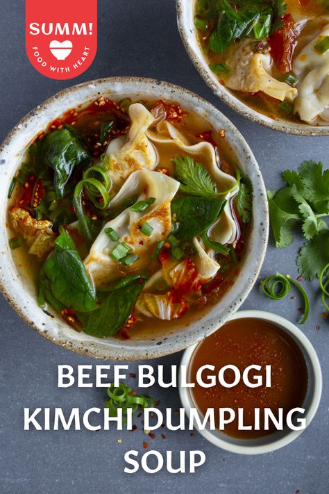 Beef Bulgogi Kimchi Dumpling Soup. You wouldn't believe how easy it is to make. Keep SUMM! Bulgogi Beef Dumplings on hand and whip this up in minutes! Gukbap Recipe, Bulgogi Dumplings, Bulgogi Soup, Beef Dumpling Soup, Mandu Recipe, Kimchi Soup, Beef Dumplings, Dumpling Soup, Dumplings For Soup