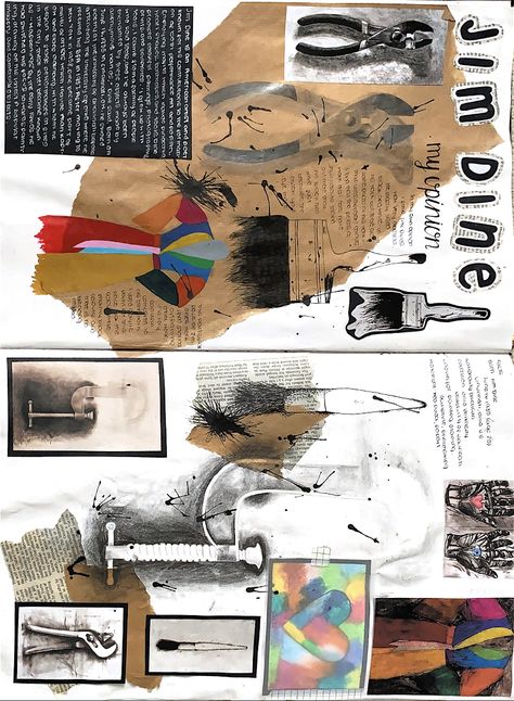 Jim Dine Gcse Sketchbook, Gcse Art Objects Theme, Aqa Gcse Art Exam 2023, Jim Dine Artist Research Page, Curved And Straight Art Gcse, Jim Dine Art, Sketchbook Presentation, Artist Research Page, Mind Map Art