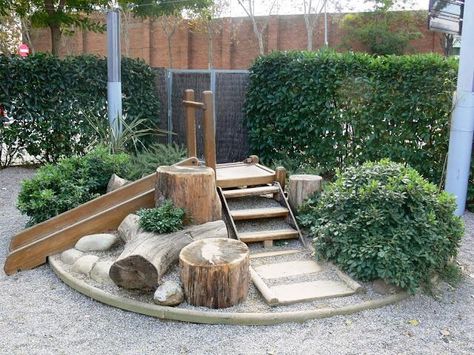 Nature inspired play area. Providing a natural slide area for the children to enjoy. Privacy Fence Landscaping, Natural Play Spaces, Outdoor Play Space, Outdoor Play Spaces, Play Garden, Outdoor Play Areas, Kids Outdoor Play, Sensory Garden, Outdoor Play Area