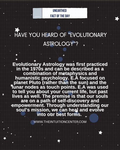 Have you heard of evolutionary astrology? Evolutionary Astrology, Humanistic Psychology, Fact Of The Day, Past Life, Self Discovery, To Tell, Astrology, Psychology, Healing