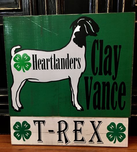 4-H pen sign for fair week. Find us on Facebook to order “David Heather Marshall”. 4h Livestock Pen Decorations, 4h Pen Decorations, 4h Stall Signs, Fair Animals, Club Signs, 4h Fair, Fair Week, Goat Pen, Show Goats