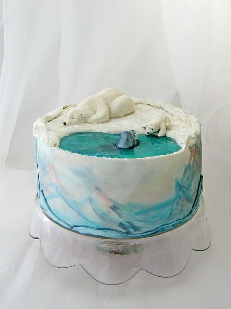 Arctic Cake Ideas, Polar Bear Cakes, Polar Bear Christmas Cake, Arctic Birthday Cake, Polar Bear Birthday Cake, Polar Bear Food, Arctic Cake, Polar Bear Cake, Winter Torte