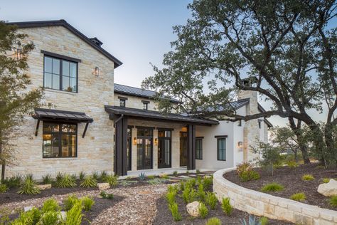 Texas Hill Country Homes Exterior, Austin Stone Exterior, Hill Country Landscaping, Texas Hill Country Homes, Texas Hill Country Decor, Hill Country House Plans, Landscaping Texas, Texas Hill Country House, Texas Hill Country House Plans