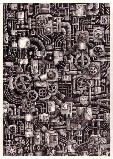 Mechanical Art Drawing, Mechanical Design Drawings, Machines Art, Steampunk Background, Machine Drawing, Premium Website, Machine Art, Surreal Artwork, Mechanical Art