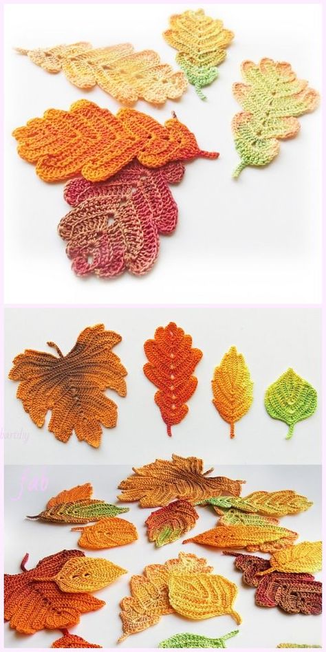 Crochet Autumn colors leaves  Crochet Pattern Crochet Fall Leaves, Crocheted Leaves, Crochet Pour Halloween, Beau Crochet, Crochet Free Patterns, Gifts Crochet, Crochet Leaf Patterns, Fall Crochet Patterns, Keychain Crochet