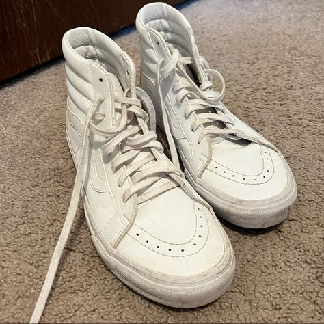 Vans Sk8-Hi Canvas White  Size:Mens 10 Vans Sk8 Hi Leather White, Vans Sk8 Hi Leather, Vans Shoe, Vans Sk8 Hi, Sk8 Hi, Vans Sk8, Vans Shoes, White Sneaker, Original Box