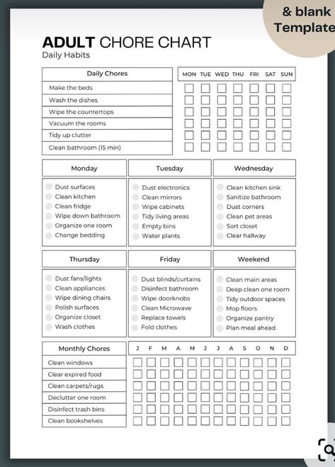 Home Chores Schedule, Home To Do List Clean House, Chore Chart Adults Cleaning Schedules, Organizer Ideas Planner, Bullet Journal Chore Tracker, Bujo Cleaning Tracker, Daily Chore Chart For Adults, Chores Chart For Adults, Home Organization Checklist