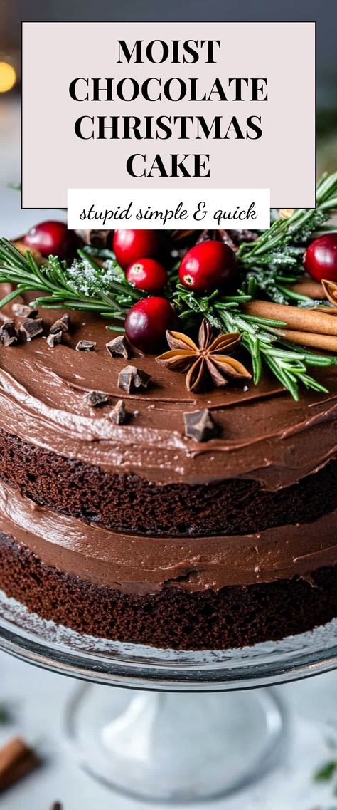 Image for Moist Chocolate Christmas Cake Most Delicious Cake Ever, Winter Chocolate Cake, Keto Christmas Cake, Chocolate Gingerbread Cake, Xmas Cakes Ideas, Chocolate Desserts For Christmas, Christmas Cake Desserts, Christmas Cake Ideas Elegant, Chocolate Cake For Christmas