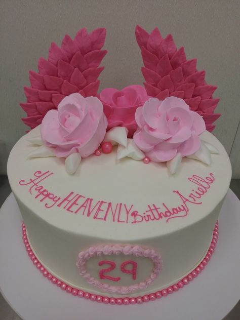 Angel Wings In Loving Memory Cake Ideas, Angel Wing Cake, Angel Wings Cake, Cake With Roses, Baby Angel Wings, Small Birthday Cakes, Rose Cake, Baby Angel, In Loving Memory