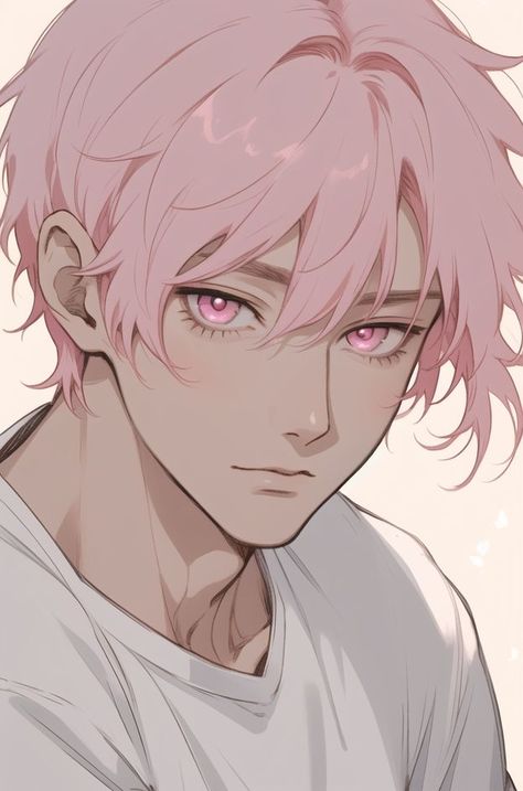 Soft Male Character Design, Pink Hair Oc Male, Pink Hair Boy Art, White Haired Character Design, Male Pink Hair, Elf Oc Male, White Hair Red Eyes, Cool Anime Guys, Body Drawing