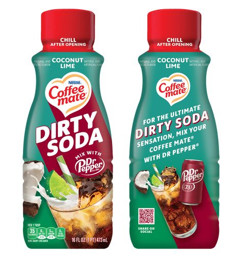 Dr Pepper Coconut Cream, Dr Pepper Dirty Soda Recipes, Dirty Soda Recipes, Diet Dr Pepper, Nestle Coffee, Coconut Creamer, Drinks Ideas, Lime Cream, Coffee Mate