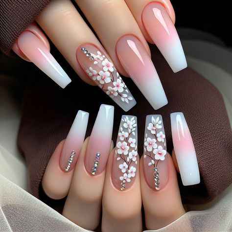 Elevate your nail game with these Square Press on Nails. Featuring Short Fake Nails in elegant French Tip designs with vibrant Spring Floral patterns in Pink hues. These False Nails are made of Glossy Acrylic for a high-shine finish. Easy to apply with Glue on Nails included, perfect for Women and Girls. Set includes 24 Pcs for endless stylish looks. Spring Nail Sets, Long White Nails, Summer Nail Colors, Square Press On Nails, Short Fake Nails, May Nails, Floral Nail, Blue Nail Designs, Short Acrylic