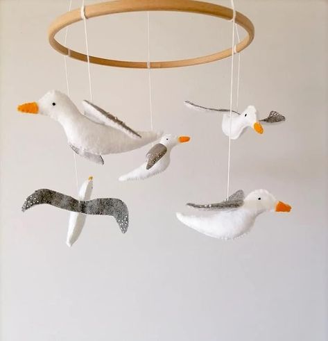 Amazon.com: Gull Mobile For Nursery,Seagull Mobile,Sea Mew Mobile,Neutral Mobile For Girl Boy, Baby Shower Gift, Ocean Crib Mobile,Gray Gull Cot Mobile : Handmade Products Sunflower Nursery, Felt Baby Mobile, Boy Baby Shower Gift, Cot Toys, Pink Mobile, Simple Nursery, Cot Mobile, Crib Toys, Felt Baby