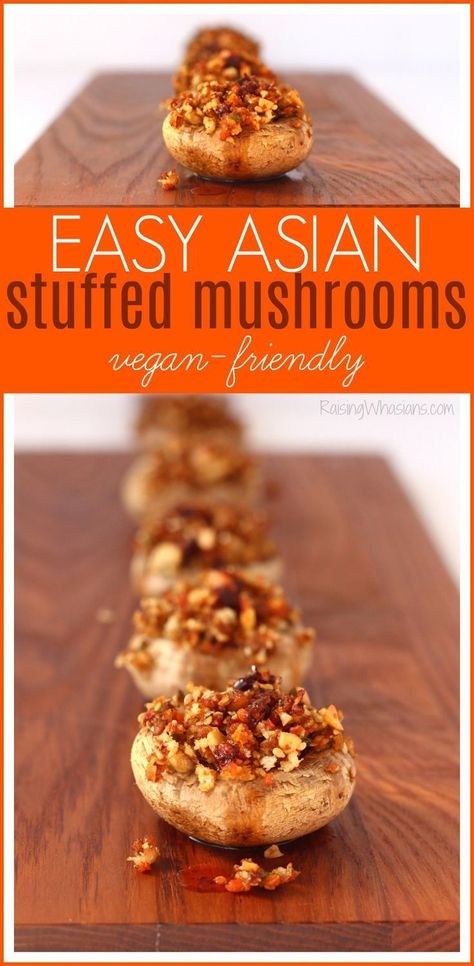 Appetizers For Party Easy, Mushrooms Stuffed, Vegan Appetizer, Asian Appetizers, Mushroom Appetizers, Stuffed Mushroom, Vegan Asian, Easy Asian, Vegan Appetizers