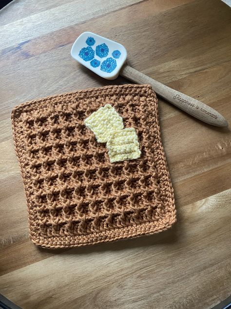 Crochet Hot Pads, Food Inspired, Back Post Double Crochet, Front Post Double Crochet, Waffle Stitch, Crochet Potholders, Crochet Food, Chocolate Chunk, Crochet Kitchen