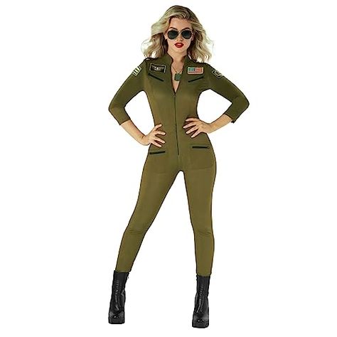 Morph Costumes Womens Pilot Costume Fitted Flight Suits Costume Women Halloween Costumes For Women Military Flight Suit Military Costumes For Women, Maverick Costume, Army Fancy Dress, Aviator Costume, Women's Flight Suits, Women Halloween Costumes, Flight Suits, Army Costume, Pilot Costume