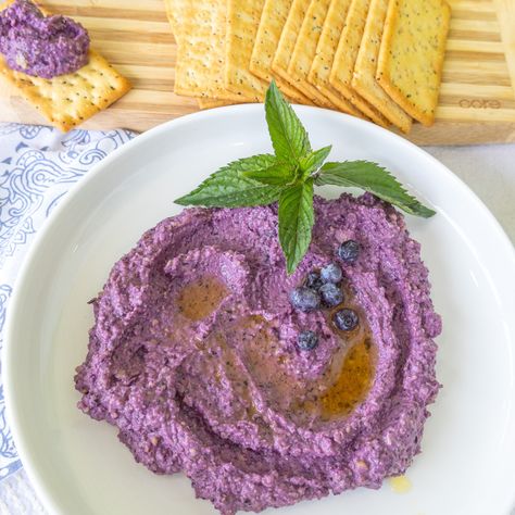 Wild Blueberry Hummus – Kilted Chef Blueberries Recipes, Traditional Recipes, Wild Blueberries, Potato Wedges, Sweet And Savory, Traditional Food, Blueberries, Recipe Book, Hummus