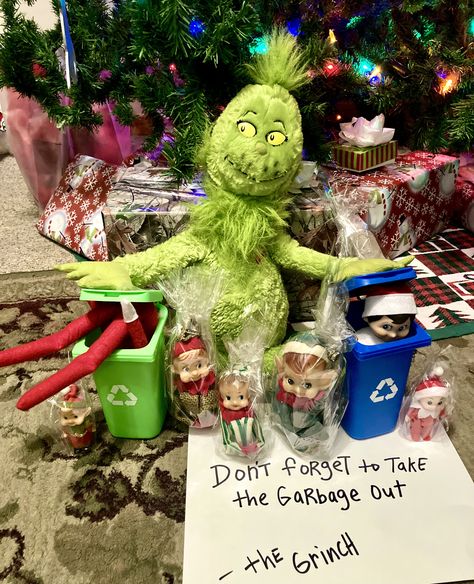 Elf Shelf Grinch, Grinch And Elf Ideas, Elf Vs Grinch Ideas, Grinch Elf On Shelf, Elf On The Shelf With Grinch, Elf On Shelf Grinch Ideas, Grinch And Elf On The Shelf, Elf And Grinch Ideas, Elf On The Shelf And Grinch Ideas