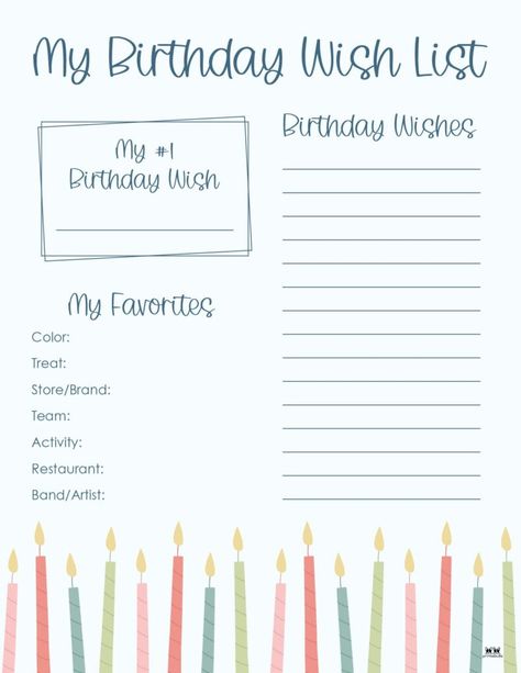 Choose from 12 birthday wish list templates perfect for your child to fill out all that he or she might want for their birthday. 100% FREE! Print from home! Free Birthday Wishes, Birthday Wish List, 1st Birthday Wishes, 12 Birthday, Birthday Wishes For Myself, Birthday Wish, Free Print, 12th Birthday, He Or She