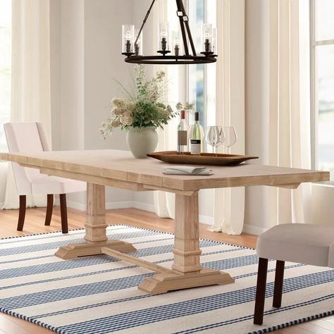 Three Posts™ Derwent Leaf Extendable Dining Table & Reviews | Wayfair Expandable Kitchen Table, Coastal Dining Room Table, Extendable Dining Table Wood, Restoration Hardware Dining Table, Coastal Dining Table, Wood Base Dining Table, Large Dining Room Table, Trestle Dining Table, Dining Table Wood