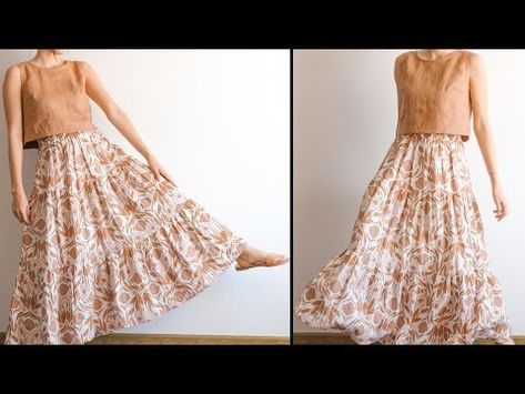 DIY tiered skirt | linen skirt - YouTube Three Tier Skirt Pattern, Diy Tiered Skirt, Tier Skirt Pattern, Linen Skirt Pattern, Three Tier Skirt, Double Circle Skirt, Skirt Linen, Tier 1, Three Tier