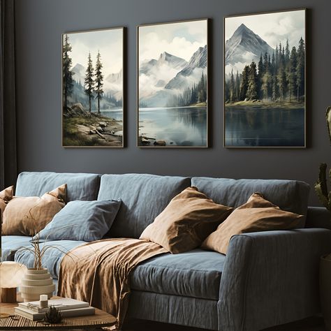 Faster shipping. Better service Mountain Home Inspiration, Wall Decor Mountains, Mountain Themed Living Room, Mountain Themed Room, Mountain Decorating Ideas, Forest Living Room, Modern Boho Art, Sunset House, Peisaj Abstract