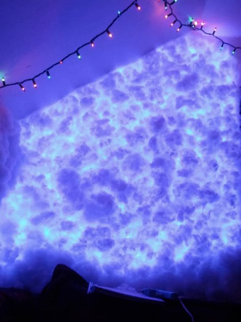 TikTok Cloud Wall Inspiration & Tutorial: How to Create Your own Cloud Wall - Days Inspired Cloudy Room Ideas, Cloud With Led Lights, Led Room Inspo Aesthetic, Led Clouds On Wall, Cloud Walls With Led Lights, Cloud On Wall, Wall Clouds Diy, Diy Cloud Wall Light, Light Up Clouds Diy Wall