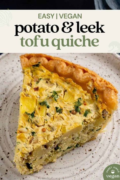 Savory Custard, Tofu Quiche, Quiche Vegan, Vegan Brunch Recipes, Vegan Quiche, Vegetable Quiche, Homemade Pie Crust, Potato Leek, Eggless Recipes