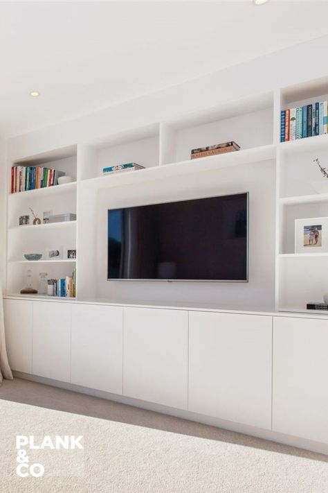 Built In Entertainment Unit, Upstairs Extension, White Entertainment Unit, Built In Tv Unit, Built In Tv Cabinet, Built In Tv, Den Area, Slab Cabinets, Learning Board