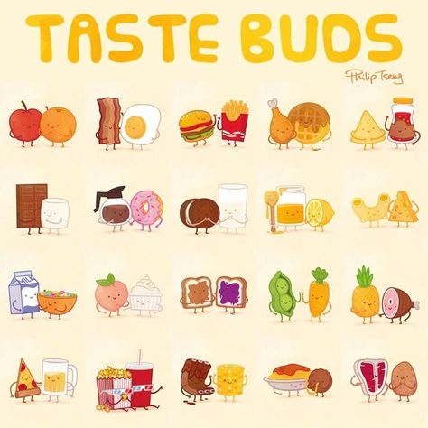 Designer and illustrator Philip Tseng recently completed his adorable food pairs series, Taste Buds. Adorable Food, Food Tattoos, Foods And Drinks, Images Kawaii, Food Puns, Food Pairings, Tapeta Pro Iphone, Kawaii Food, Fun Quizzes