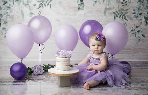 Cake Smash Purple Theme, Purple Smash Cake Photoshoot, Lavender Cake Smash, Lavender Smash Cake, Purple First Birthday Cake, Lavender First Birthday Party, Lavender Theme Birthday Party, Purple Cake Smash, 1st Bday Cake