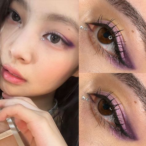 Kpop Purple Makeup, Coachella Makeup, Kpop Makeup, Rock Makeup, Concert Makeup, Rhinestone Makeup, Cute Eye Makeup, Korean Eye Makeup, Makeup Is Life