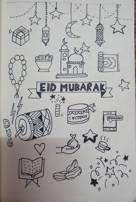 Eid Journal, Eid Doodle, Eid Mubarak Drawing, White Board Decoration Ideas, Eid Drawing, Islamic Doodles, Eid Chocolates, Notebooks Ideas, Chocolate Drawing