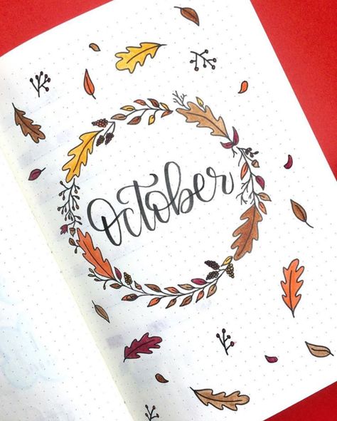 Easy October Bullet Journal Cover Pages October Calligraphy, October Bullet Journal Cover, Bullet Journal Calendrier, October Bullet Journal, Journal October, Bullet Journal October, Bullet Journal Headers, December Bullet Journal, Fall Themes