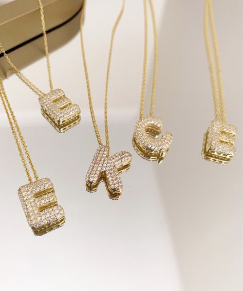 Bubble Letter Initial Necklace, Letter Jewelry Initials, Chunky Initial Necklace, Bubble Initial Necklace, Necklaces With Letters, Necklaces With Names, Bubble Letter Necklace, Sterling Silver Initial Necklace, Gold Initial Necklace