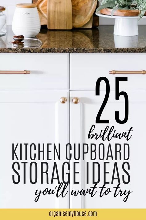 Fantastic storage ideas for kitchen cupboards. I can't wait to try these, especially as my cabinets seem to be full of clutter right now and I can't find anything! I love the idea of using the cupboard doors, and adding in extra shelves with baskets and hooks. Thanks for sharing! Kitchen Cupboard Storage Ideas, Cupboard Storage Ideas, Storage Ideas For Kitchen, Easy Storage Ideas, Storage Hacks Diy, Kitchen Cupboard Storage, Kitchen Cupboard Doors, Cupboard Shelves, Ideas For Kitchen