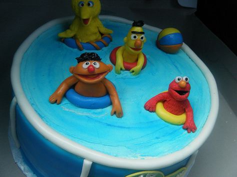 Sesame Street Pool Party, (via Flickr. - Cakes by BrownSuga') Sesame Street Pool Party, Baby Pool Party, Pool Cakes, Swimming Pool Cake, Swimming Cake, Pool Party Cakes, Pool Cake, Sesame Street Cake, Summer Cupcakes