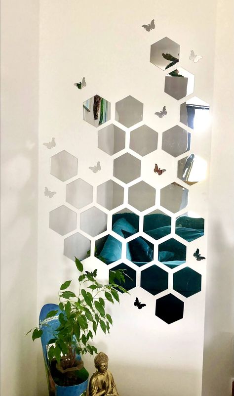 Home Decor Wall Mirror Stickers Decor For Living Room Interior Design Hexagon Wall Mirror Decor, Honeycomb Mirror Design, Hexagonal Mirror Wall Decor, Hexagon Mirror Wall Decor Bedroom, Hexagon Mirror Wall Decor Pattern, Hexagon Mirror Wall Decor Ideas, Honeycomb Mirror Wall Decor, Hexagon Mirror Wall Decor, Mirror Wall Decor Bedroom