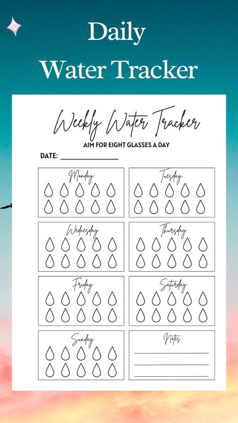 Upgrade your hydration game with this Water Intake Tracker! 💧Stay on top of your daily water intake by colouring a glass as you drink, tracking your progress towards drinking 8 glasses of water per day! Perfect for those who need a reminder to keep drinking throughout the day #WaterIntakeTracker #HydrationGoals #StayHydrated #DrinkMoreWater #HydrationMadeEasy #HydrationLog #WaterChallenge #HealthyHabits #WellnessJourney #HealthyLifestyle #HydrationInspiration #WaterReminder #DrinkWaterDaily Tracking Water Intake, Daily Water Intake Chart, Water Intake Chart, Daily Water Tracker, Water Tracker Printable, Water Intake Tracker, Hydration Tracker, Journal Inserts, Glasses Of Water