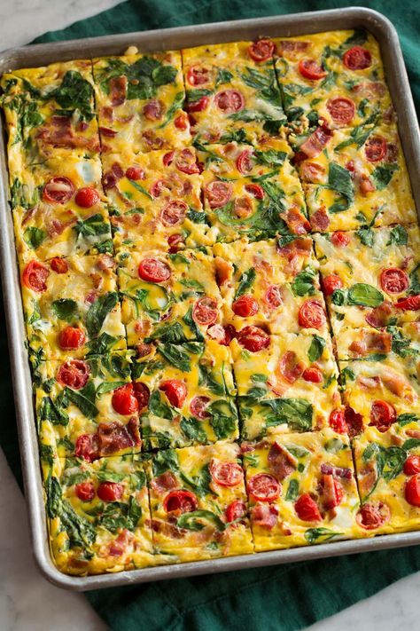 Easy Sheet Pan Eggs are oven baked eggs made with a variety of mix-ins of choice including cheese, meat, and vegetables. They're great for breakfast sandwiches and make ahead breakfast. Pre Cooked Breakfast Ideas, Muffin Pan Eggs Recipes, Vegetable Egg Bake Casserole, Sheet Pan Egg Recipes, Sheet Pan Egg Bake, Egg Casseroles For Breakfast, Fluffy Sheet Pan Eggs, Egg White Sheet Pan Eggs, Cheesy Egg Bake