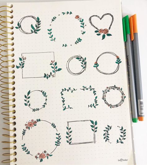 Some great wreaths and border ideas by @daily_bullet_journall 😍 . . . . . What are you creating today? 🎨🖌 Tag us to share #thestationerybooth ➡Shop our office supplies, stationery, notebooks, planners and more using link in bio @thestationerybooth or at www.thestationerybooth.com   Free shipping worldwide ✈🌍 Borders Bullet Journal, Bullet Journal Frames, Organizator Grafic, Bullet Journal Banner, Page Decoration, Page Borders Design, Kraf Diy, Doodle Inspiration, Bullet Journal Aesthetic