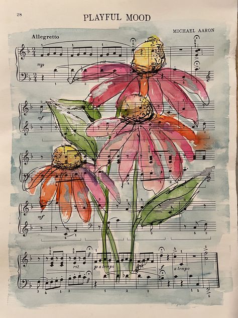 Watercolour On Newspaper, Watercolor On Newspaper, Watercolor Collage Mixed Media, Drawings On Book Pages, Painting On Book Pages, Sheet Music Art, Newspaper Art, Book Page Art, Watercolor Paintings For Beginners